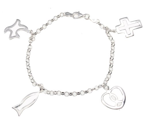 Italian Sterling Silver Christian Faith Religious Theme Charm Bracelet