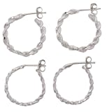 Italian Sterling Silver Diamond Cut Twist Style Earring Set