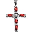 14K White Gold Ruby and Diamond Cross Pendant - 35.00x24.00mm