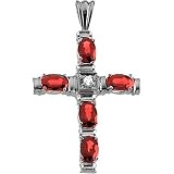 14K White Gold Ruby and Diamond Cross Pendant - 35.00x24.00mm