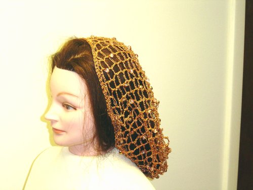 S150bnz, Hand Crocheted Bronze Metallic Large Snood with Bronze Beads.