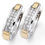 Two Tone Dashing Diamond Hoop Earrings