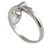 Sterling Silver Heart Dangle Charm CZ Ring