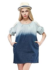 Bishop Beaded  Cotton/Denim Mini Dress  With Pearls