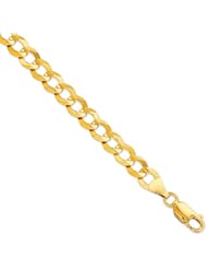 10K Yellow Gold 24" 7.0mm Polish Diamond Cut Comfort Curb Chain With Lobster Clasp