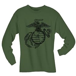 USMC Marines Eagle, Globe and Anchor Long Sleeve T-Shirt in Military Green