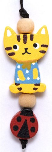 Imagen 1 de colgante de móvil de madera con forma de gatito amarillo