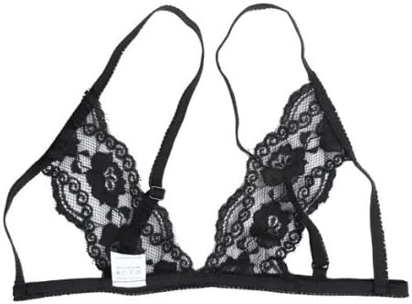 Vktech Sexy Lingerie Women Lace Open Front Bra Bowtie Neck T-back Bikini (Black)