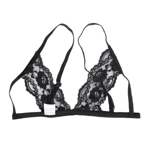 Vktech Sexy Lingerie Women Lace Open Front Bra Bowtie Neck T-back Bikini (Black)