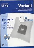 5 sacs aspirateur microfibre Variant + 2 filtres pour - BOSCH - (Type K - BBZ 71 AFK) - BSN 100 &agrave; 1999 (big bag 3l) - ARRIVA : BSG 1000 &agrave; 1999 - (TYPE K) - SIEMENS - (FD 8110, 461342, 461343) - Smily : VS 01 G 000 &agrave; 999 - Type K - VZ 71 AFK - Super SX VS