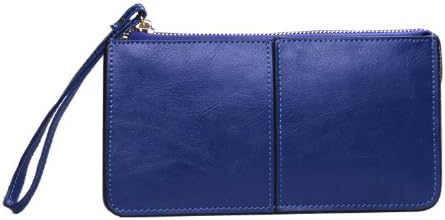LSW Genuine Leather High Capacity Wallet and Clutch Case with Strap (3 Compartments with Zipper) (Navy Blue)