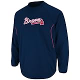 MLB Men's Atlanta Braves Long Sleeve Crew Neck Tech Fleece Pullover by Majestic (Pro Navy/Pro Scarlet, XX-Large)
