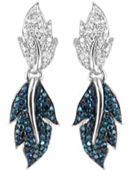 1 ct. tw. Blue and White Diamond Leaf Earrings in Sterling Silver