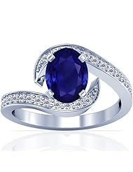 Platinum Oval Cut Blue Sapphire Ring With Sidestones