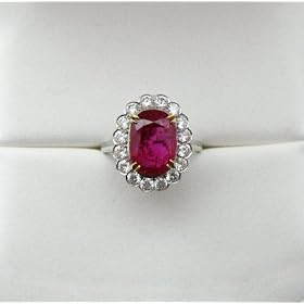 Platinum Diamond and Ruby Ring by Almaz