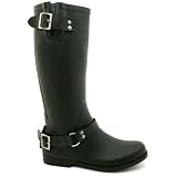 Spy Love Buy Biker Buckle Zip Up Fashion Wellington Wellies Flat Boots Leslie