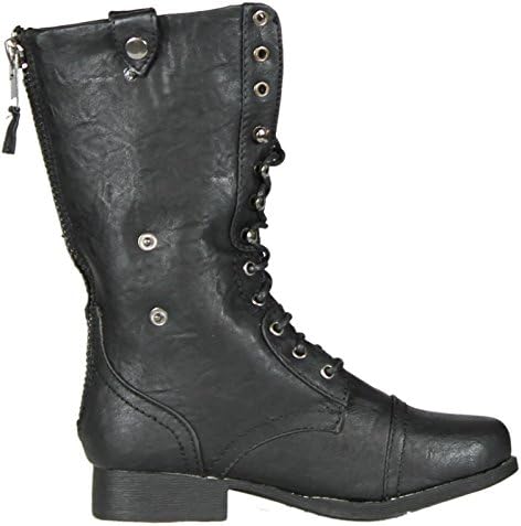 Wild Diva Women's Jetta-25Falt Military Combat Boots,Black,7.5