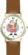 Santa Claus with Bag of Presents (Cartoon) Christmas Theme - WATCHBUDDY&reg; DELUXE TWO-TONE THEME WATCH - Arabic Numbers - Brown Leather Strap-Women's Size-Small