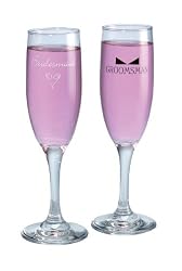 Hortense B. Hewitt Wedding Accessories Bridesmaid and Groomsman with Tie Champagne Toasting Flutes, Set of 2