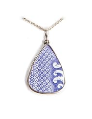 Vintage Porcelain (Lavender Stambul Pattern) and 925 Sterling Silver Pendant (Teardrop Shaped Istambul Design)
