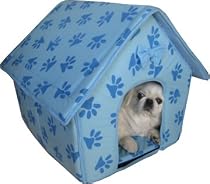 Designer Collapsible Blue Paw Prints Cat / Dog House - Small