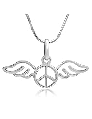 925 Sterling Silver Cut Out Peace Sign with Wings Pendant with Sterling Silver Necklace Chain 18, Jewelry for Women - Nickel Free