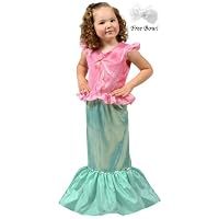 Little Adventures Princess Ariel Magical Mermaid Dress up Costume w/Free Bow-Size 3-5-Machine washable