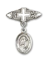 Sterling Silver Baby Badge with St. Scholastica Charm and Badge Pin with Cross