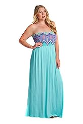 Plus Size Strapless Full Length Shirred Chevron Print Rayon/Spandex Maxi Dress 