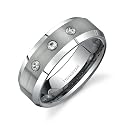 Three Stone 8 mm Comfort Fit Mens Tungsten Wedding Band Ring Sizes 8 to 13