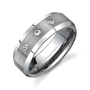Three Stone 8 mm Comfort Fit Mens Tungsten Wedding Band 
