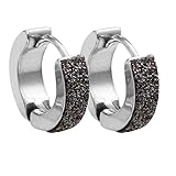 Huggie Hoop Earring Black Design Micropave Textured Metal, Huggies Earrings