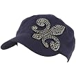 Fleur De Lis Clear Crystal Castro Cadet Hat Cap Navy Blue