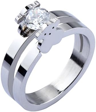 Teddy Bear Cubic Zirconia Cz Stainless Steel Ring Two Tone for Girl (9)
