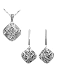 Sterling Silver Diamond Vintage Dangle Earrings and Pendant Necklace Box Set (1/10 cttw)