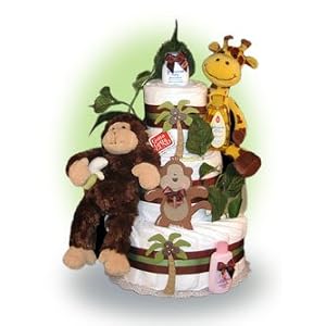 Monkey Giraffe Jungle Theme 3 Tier Diaper Cake
