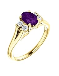 10K Yellow Gold 7.00x5.00mm Oval Cut Chatham Created Alexandrite and Diamond Ring -- LIFETIME WARRANTY