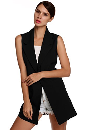 Meaneor Women's Sleeveless Lapel Pocket Long Jacket Waistcoat Cardigan Outwear