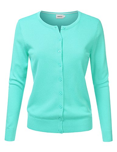 NINEXISWomens Long Sleeve Button Down Soft Knit Cardigan Sweater L, Awocal0210_mint