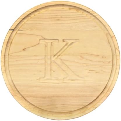 CHUBBCO 100-K Round Bar/Cheese Board, 10.5-Inch, Monogrammed "K", Maple