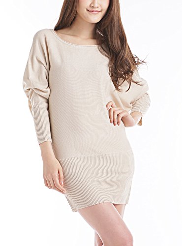 (ディーループ)D-LOOP スプリング ニット Uネック ドルマン ワンピース レディース ニット 長袖 チュニック ミニワンピ クルーネック 春 夏 108179