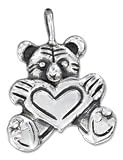 Sterling Silver Teddy Bear Pendant Holding Heart