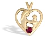 14K Yellow Gold Round Created Ruby Mother with Child Pendant
