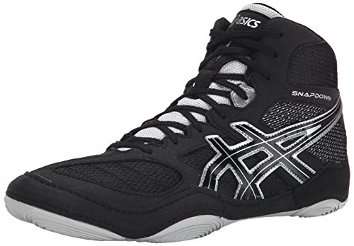 Asics Men's Snapdown Wide Wrestling Shoe, Black/Silver, 8.5 W US