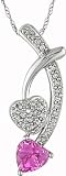 10K White Gold 1/10 ctw Diamond and Pink Sapphire Two Heart Pendant