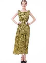 Square Neck Leopard Print Floral Print Acrylic/Polyester Sleeveless Maxi Dress 