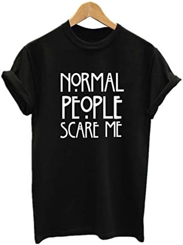 Myriasea Womens Tshirts Normal People Scare Me T-Shirt Tops - Black -S