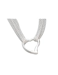 4 Strand/Polished Open Heart Center Necklace, Sterling Silver