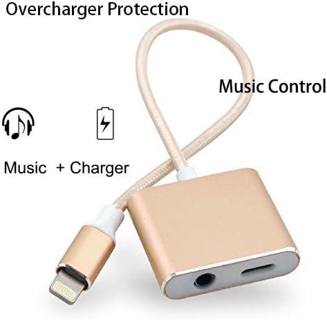 Overcharge Protection Lightning Adapter for iPhone 7,Fast Charger up to 5V/2A and 3.5mm Earphone Jack Cable Adaptor with Music Control for iPhone 7 7 Plus