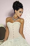 Dessous Edle Brokat-Corsage +String Schnür- Korsett mit Spitze beige Mieder Top